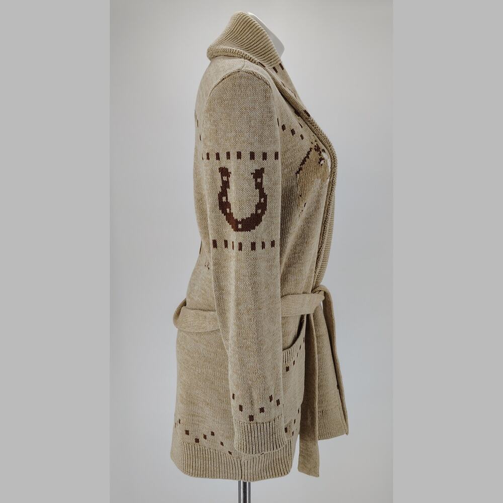 Lauren Ralph Lauren Equestrian Horse Intarsia Belted Cardigan M - Picture 3 of 13